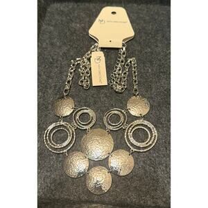 Silver Hammered & Polished Disc Statement Necklace by New Directions